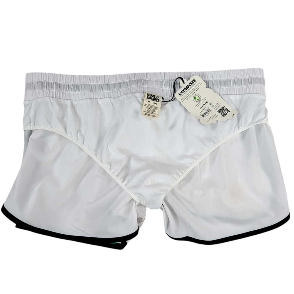 Love & Sports XL Running Shorts White Green Womens Retro Brief Liner Quick Dry - Picture 5 of 11